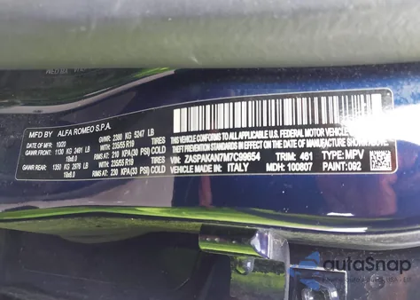 2021 Alfa Romeo Stelvio Awd from USA, damaged, VIN ZASPAKAN7M7C99654